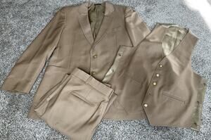 Vintage Playboy Bunny 3 Piece Jacket Vest Pants Tan Brown MENS 40 RARE 70s